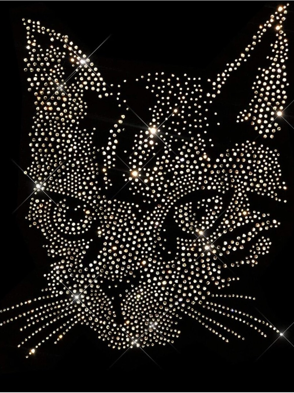 shirt crystal cat premium rhinestone 3/4 sleeve black